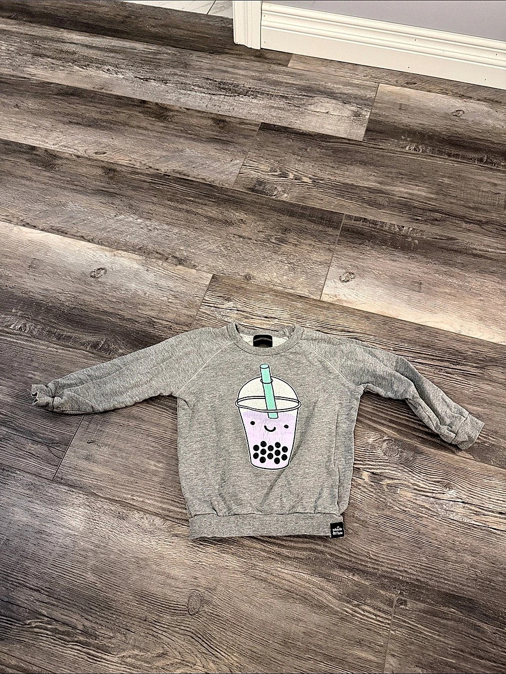 Whistle & Flute Kawaii Bubble Tea Sweatshirt Gray & Purple Baby 1-2 Years